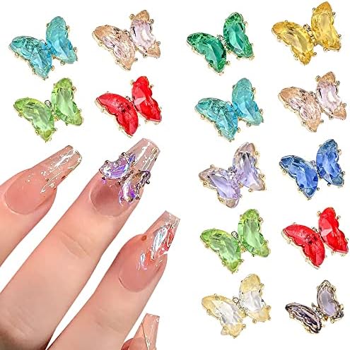 10kom Clear Crystals leptir Nail Art čari Aurora Gold Trim Luksuzni dijelovi ukrasa za nokte japanski 3d leptiri Rhinestones -)