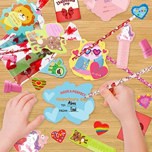 Valentines Day Pokloni za djecu učionica 30 paket Party Favors for Kids dopisnica Valentine olovka Eraser Card Stamper vladar za školski
