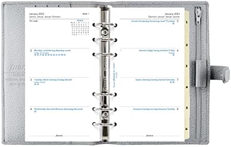 Filofax Finsbury Organizator, lična veličina, škriljevca siva - tradicionalna zrnata koža, šest prstenova, dnevnik kalendara u sedmici, višejezični, 2023