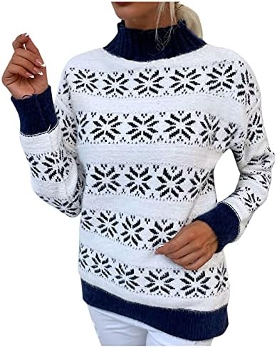 Božićni džemperi za žene Poluovi blok s visokim vratom prugaste dugih rukava labav pletenje pulover Jumper Maternity skakač