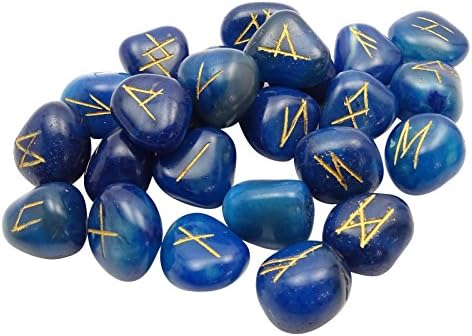 Harmonizirajte srušen plavi agaterski kamen s runinim abecedima Simbol Reiki zacjeljivanje kristalnog duhovnog poklona