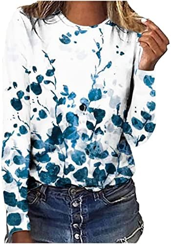 Annhoo Tie Dye Casual T majice za žene dugi rukav čamac Boja boja blok mramorni cvjetni ispis Bluuses Majice tinejdžerske djevojke