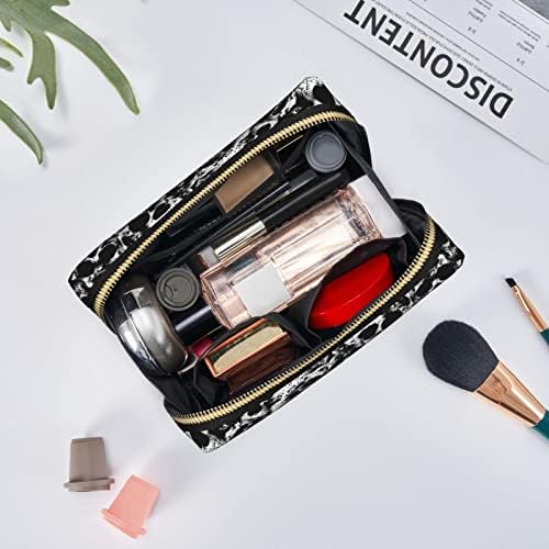 Aseelo crno-bijelo lubanje male kozmetičke torbe kožne prijenosne šminke kozmetičke torbe za žene šminke torbica putni toaletna torba