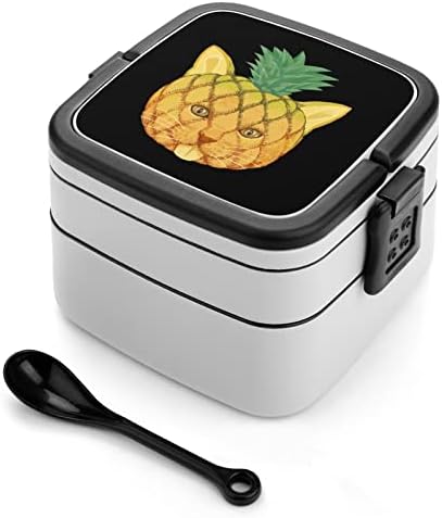 Ananas CAT ručak kutija prijenosni dvoslojni bento kutija Veliki kapacitet za ručak kontejner za hranu sa kašikom