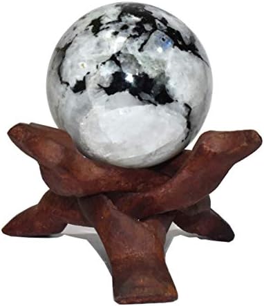 Izlječenje4u sfera Rainbow Moonstone veličina 2,5-3 inča i jedna drvena štand sa prirodnom kristalnom kugličnom sferi Vastu Reiki Chakra Beather