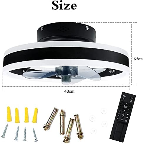 USMJQVZ stropni ventilatori sa svjetlima i udaljenim crnim okruglim runkom 48W zatamnjeno stropno svjetlo sa ventilatorom 6 Podešavanje brzine vjetra Forlow profil Flush Mount stropni ventilator