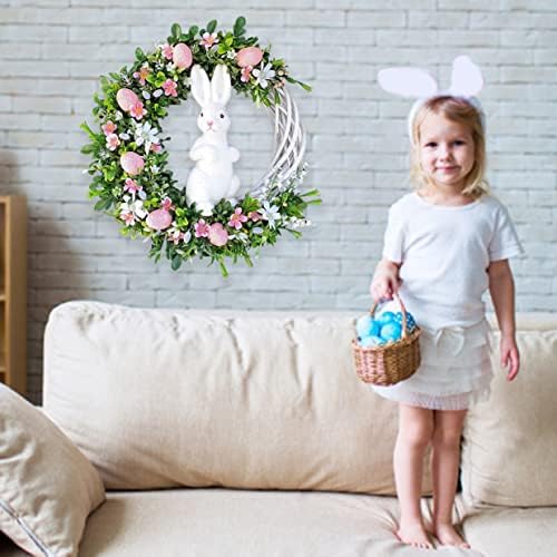 Naisicore Uskršnji vijenac, 27cm Uskršnje jaja cvjetni vijenci s rezinom dekor zečica, ulaznih vrata Viseći vijenac, zidni viseći rattan proljetni vijenac za uskrsnu kućnu zabavu