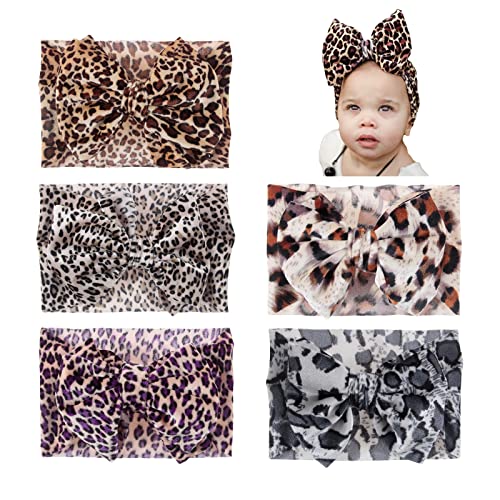 Nishine 5kom Baby Girls meka široka Leopardova kosa Turban head Wraps Kids rastezljivi čvorovi traka za glavu za djecu Hair Accessories Infant Headwraps
