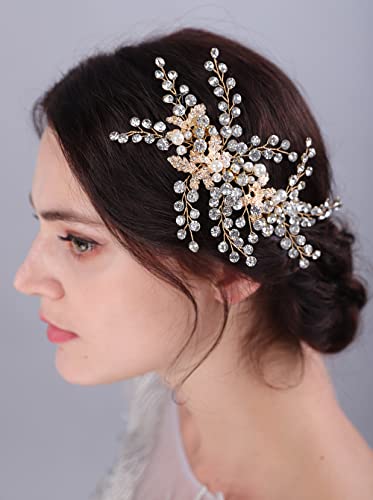 JWICOS Bride Wedding Hair Vine Gold Rhinestone Pearl Wedding headpiece Wedding Hair Accessories for Brides Women