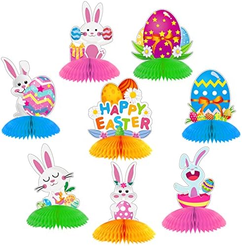 Mengoooo Easter Bunny Dekoracije saća 8 komada, Uskršnji hodnici sa PIN-om, šareni zec sa 3D saće papirom, Uskršnji dekorati za kuci