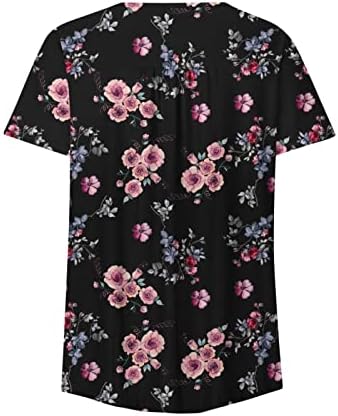Cvetni Print tunike za žene stomak krije majice labave Fit ljeto Casual kratki rukav dugme gore V-izrez bluza Top