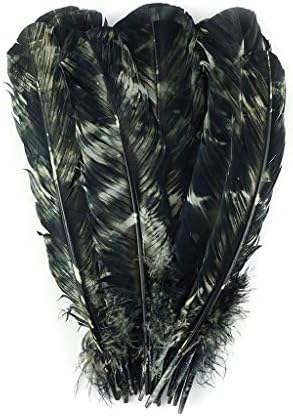 Zucker 25 pc Tie Dye Tursko perje zanatske potrepštine, pokrivala za glavu/hvatač snova - lijevo zakrivljenje 10-12 inča-crno-bijelo