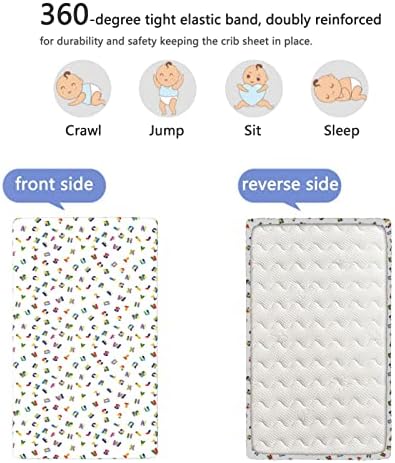 ABC puzzle tematski izgrađeni mini kreveti, prenosivi mini listovi krevetića Mekani i rastezljivi obloženi lim za krevetiće - lim za krevetni od kreveta ili posteljinu od toddlera, 24 x38, višebojni