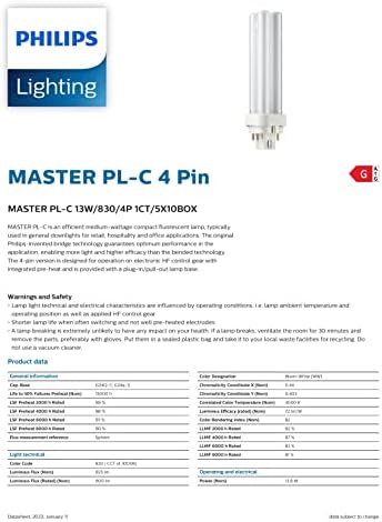 Philips rasvjeta 383265 PL-C linearna kompaktna fluorescentna lampa 13 Watt 4-pinski G24q-1 baza 900 lumena 82 CRI 3000k topla bijela