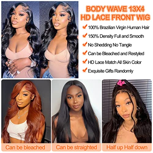 Body Wave Lace prednje perike ljudska kosa za žene brazilsko tijelo Wave ljudska kosa perike Pre Čupana linija kose 150% gustina prirodna boja 13x4 čipkaste frontalne perike 26 inča