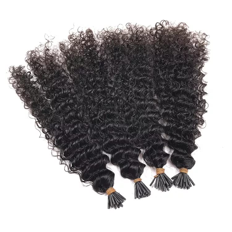 Curly i Tip Human Hair Extensions Natural Black 22inches 50G 50Strands Pre Bonded Microlink Beads Hair Extensions Human Hair Fusion
