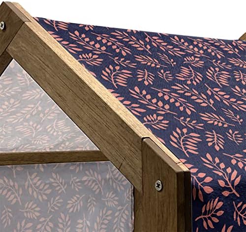 Ambesonne Coral drvena kuća za pse, kontinuirani uzorak sa lisnatim granama apstraktni dvobojni dizajn, zatvoreni & Vanjska Prijenosna