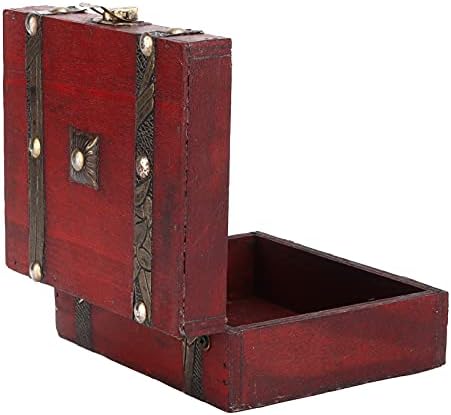 Ukrasne kutija za blago, retro skladišni prtljažnik Drveni crveni pohranjivanje s metalnom bravom za nakit, poklon poklon kutija Poklon