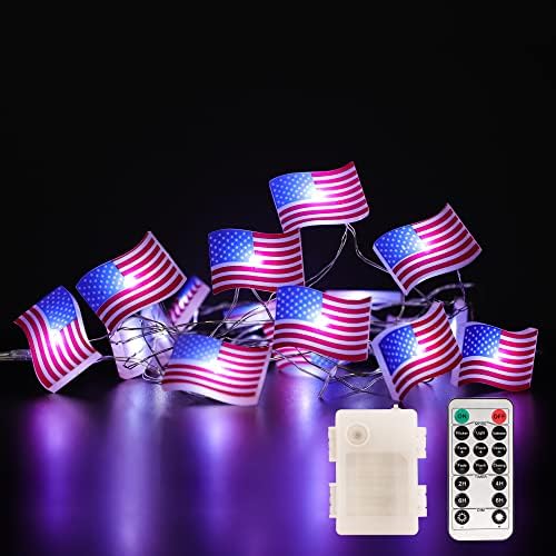 FLAVCHARM američka zastava niz svjetla s daljinskim baterijom & amp; USB utikač u napajanju 10ft 30 LED crveno plava i bijela zastava svjetla 4. jula viseća Vilinska svjetla za Dan nezavisnosti dekoracija