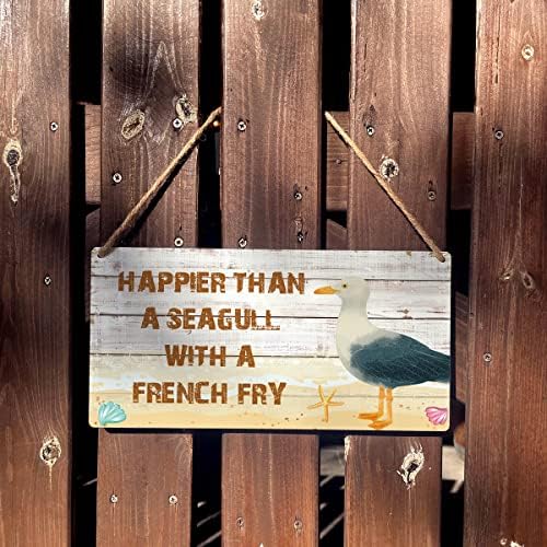 Sretniji od galeba s francuskim Frym znak Farmhouse Drveni viseći znak Plaketa Retro zida Art Decor Home Dekoracija 12 x 6 inča