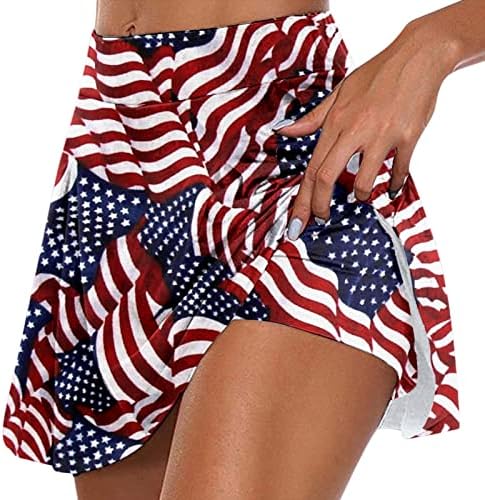 Četvrti suknje za tenis sa šorctima za žene visokog struka naglujenog golf Skorts 2 u 1 američku zastavu Work Culottes