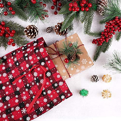 Aneco 6 Pack Božić Buffalo karirane torbe sa pahuljica uzorak Holiday pamuk poklon torbe pakovanje poklona vezica torba poslastica