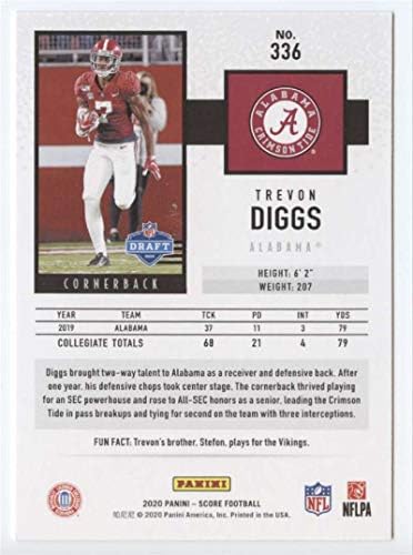 2020 Score Football 336 Trevon Diggs RC Rookie Card Alabama Crimson Plimta Službena NCAA trgovačka kartica iz Panini America
