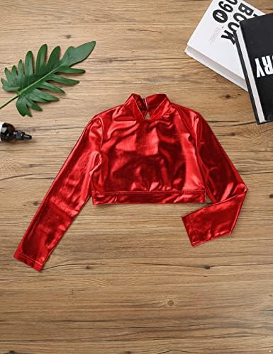 FLDY KIDS CILJEVI DUGO DUGE SREĆE Skiny Metallic Turtleneck vrhovi T-majice Slim Fit Gimnastika Balet Plesni ples crveni 14 godina