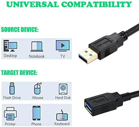 Xbohjoe USB 3.0 produžni kabl 10ft Velika brzina 3.0 USB ekstenderska vrpca kabela A-musko do a-ženskog [crna] 10 stopa