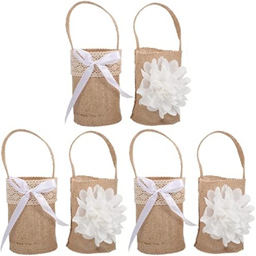 Veemoon pokloni za tinejdžerke Rattan Basket 6 kom Burlap wedding flower girl basket rustikalna korpa za korpe za cvijeće korpe rustikalne platnene tkane korpe Retro Decor