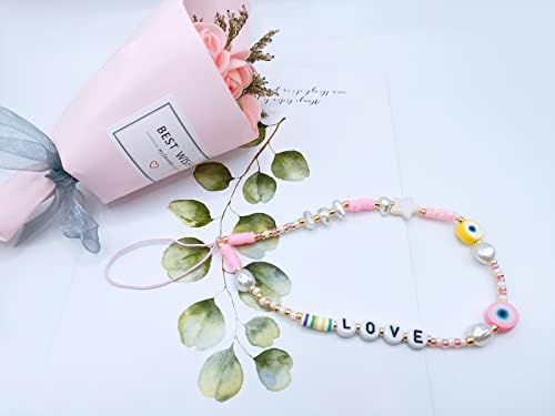 Meefisher Beaded phone Charm Lanyard narukvica Boho Love Heart Letters Star Charms Anti-Lost Rainbow Chain Accessories Pearl Decoration pokloni za žene djevojke