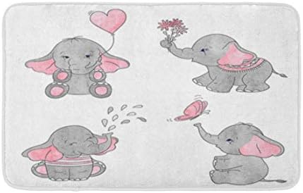 Adowyee 16 x24 prostirka za kupanje Pink životinja slatkog crtića Baby Elephants akvarelna siva udoban dekor za kupatilo tepih za