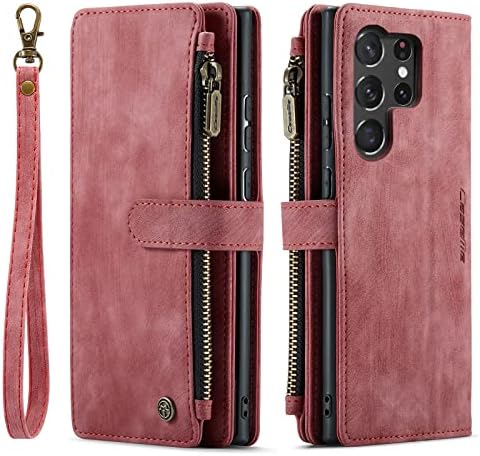 Arlgseln torbica za novčanik od prave kože za Samsung Galaxy S23 Ultra držač kartica Magnetic Wallet Flip remen za narukvicu Zipper