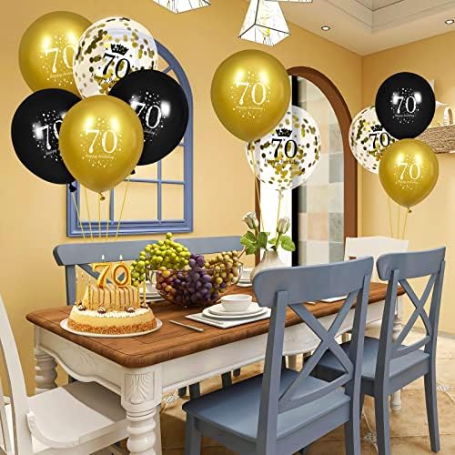 Baloni za 70. rođendan za muškarce, 15 kom crno zlato Baloni za sretan 70. rođendan, crno zlato ukrasi za 70. rođendan baloni za muškarce