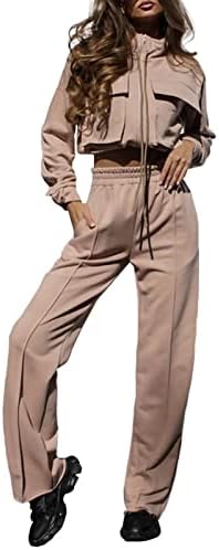 Cokuera ženska modna casual workout Dvije komadne odjeće elegantno puno boje kopče sa zatvaračem s dugim rukavima