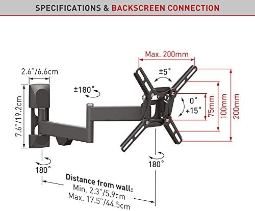 Bearan TV Zidni nosač, 13 - 43 inčni artikuliranje punog pokreta - 4 kretanje ravnog / zakrivljenog ekrana, drži do 55 funti, patentirani,