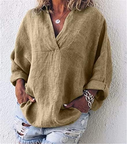 ANDONGNYWELL ženska majica s V-izrezom Casual Ležerne prilike s dugim rukavima Labave košulje Tunika pulover bluza