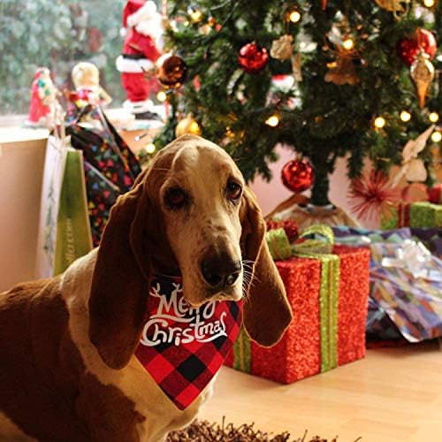 Enthur Dog Bandana, Božićni kućni ljubimci Clasc Classic Buffalo Plaid Troangle Bibs Podesivi karika za pranje Kerchief Set PET kostim