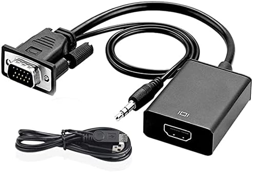 VGA do HDMI adaptera sa 3,5 mm audio kabl i kablom za napajanje, VGA do HDMI Converter 1080p 60Hz, kompatibilan sa VGA muškim i HDMI ženskim za TV projektore monitori