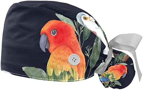 2 komada Bouffant kapa s tipkom za gumb Ponytail Torbica, pamučni radni šešir Duks, podesivi hirurški kape za ptice
