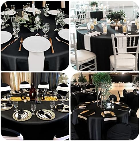 REWOMC 5 pakovanje 120 inča Crni okrugli stolnjak Premium satenski stolnjak Prekrivač za stol svijetle svile glatka tkanina pokrivač za stol, dekoracija stola za svadbene zabave banket Kućni Restoran Kuhinja