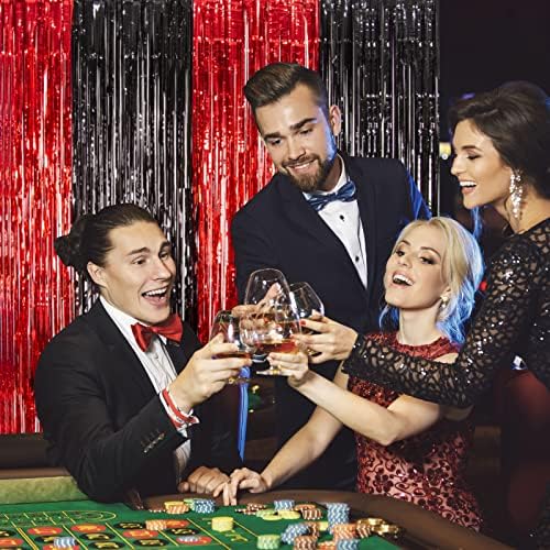 LOLStar 3 Pack kazino folija Fringe Zavjese kazino Tema Party Dekoracije 9.9 X 6.6 ft crvene i Crne Photo Booth Prop, šljokice Streamer pozadina za Las Vegas tema dekor