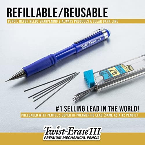 Pentel Twist-Erase III automatska olovka sa 1 punilom za brisanje, 0,9 mm, razne cijevi, 1 pakovanje