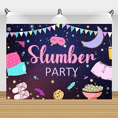 Pidžama party Backdrop djevojke Pink pidžama Sleepover Rođendanska zabava dekoracije kokice film Noćna torta Tabela Banner foto Studio rekviziti 7x5ft
