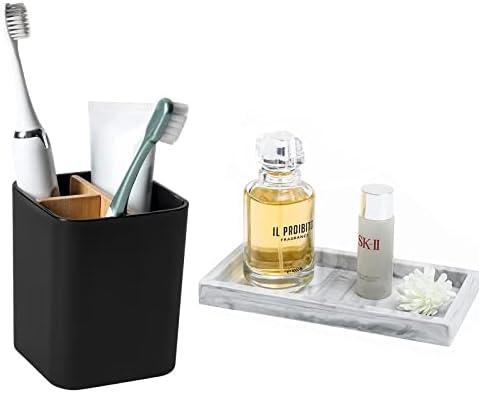 Držač za crnu četkicu za zube za kupaonice i mramorno sive male silikonske ladice za kuhinju, sudoper, ispraznost