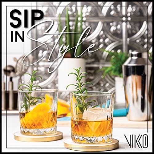 Vikko naočare za viski, Set od 12 staromodnih čaša, kapacitet 11,25 unce, elegantan dizajn, može se prati u mašini za sudove