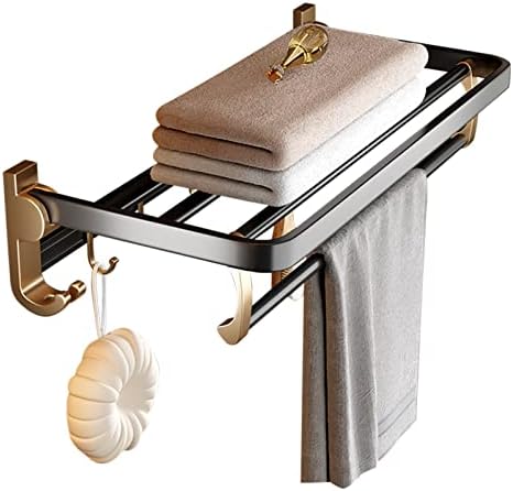 Držač ručnika samoljepljivi ručnik s preklopnim ručnikom Nosač bez bušilice sa zidnim prostorom na zidu, aluminij za toalet kupaonica, crna, 50cm