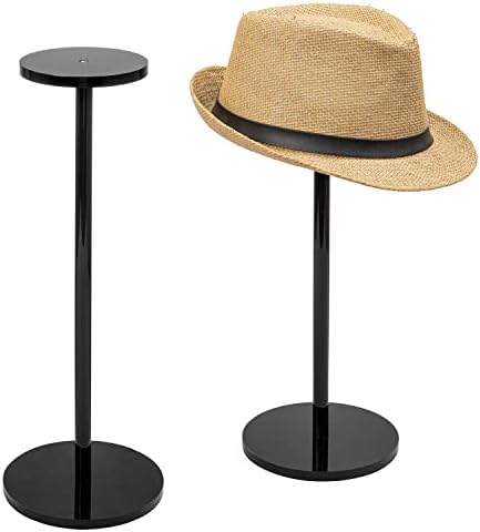 MyGift stalak za šešire od 16 inča, vrhunski Crni akrilni Samostojeći stalak za šešire i stalak za periku od stola, Set od 2 komada