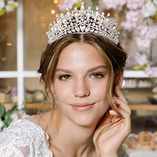 AW kristalne Krune za mladenke i tijare za žene, traka za glavu kraljice Krune za vjenčanje Quinceanera Birthday Pageant Božić rhinestone Hair Accessories, Clear + Silver