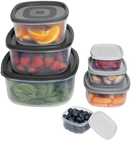MosJos kontejneri za skladištenje hrane sa hermetičkim poklopcima - pogodni za mikrovalnu pećnicu, slaganje, za višekratnu upotrebu, zamrzavanje, plastični kontejneri za pripremu obroka koji se mogu prati u mašini za suđe, bez BPA - Crna / Siva